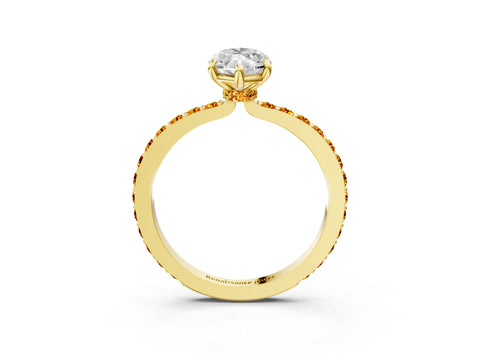 Yellow gold Marquise Cut Diamond Pavé Engagement Ring with Round with Citrine side stone Accents and Prong Setting_3
