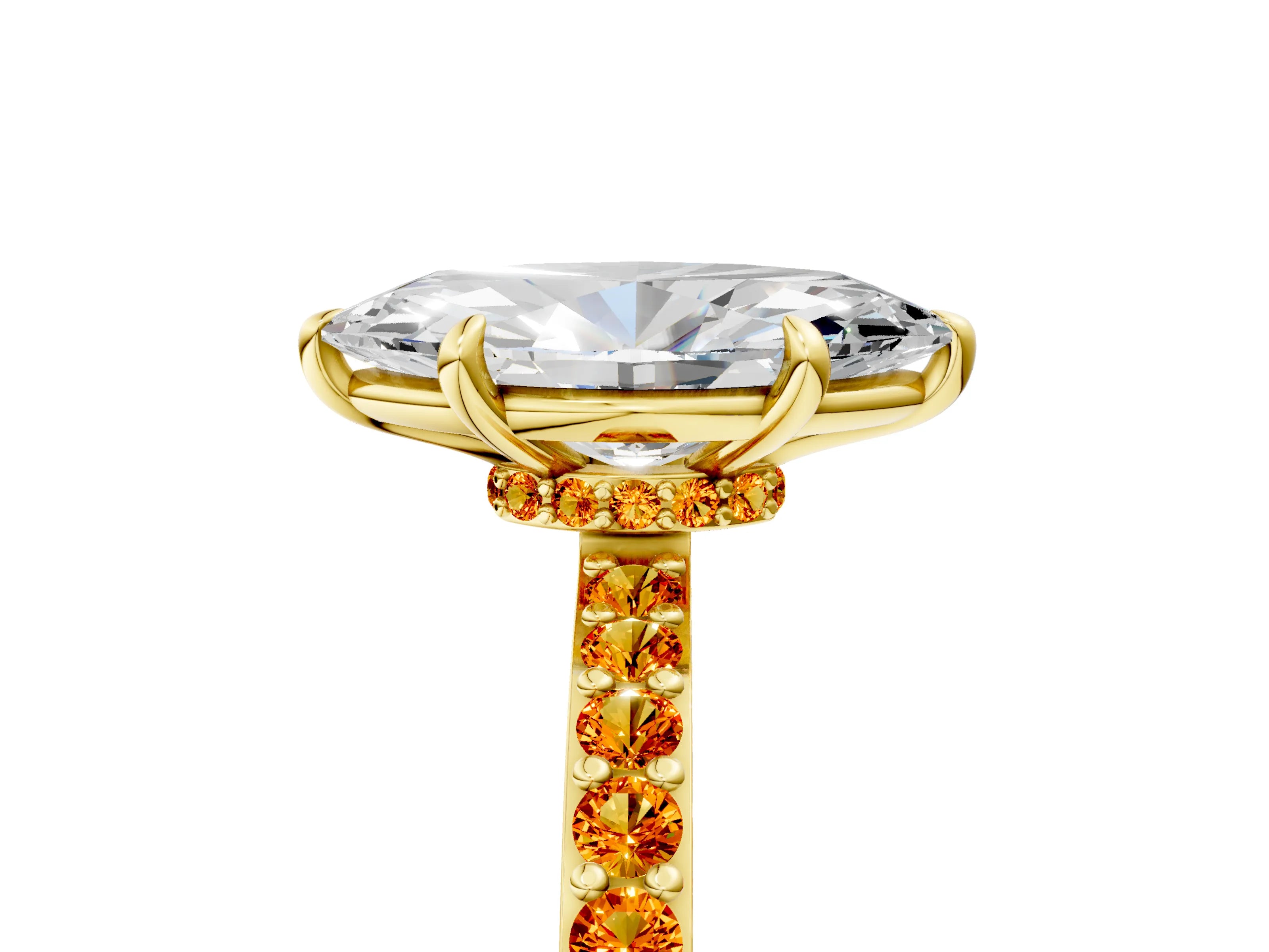 Yellow gold Marquise Cut Diamond Pavé Engagement Ring with Round with Citrine side stone Accents and Prong Setting_5
