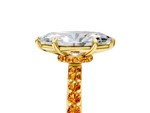 Yellow gold Marquise Cut Diamond Pavé Engagement Ring with Round with Citrine side stone Accents and Prong Setting_5
