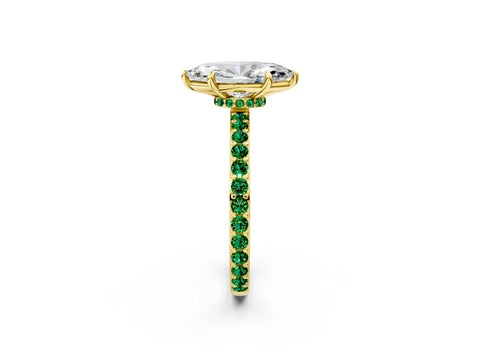 Yellow gold Marquise Cut Diamond Pavé Engagement Ring with Round with Emerald side stone Accents and Prong Setting_2