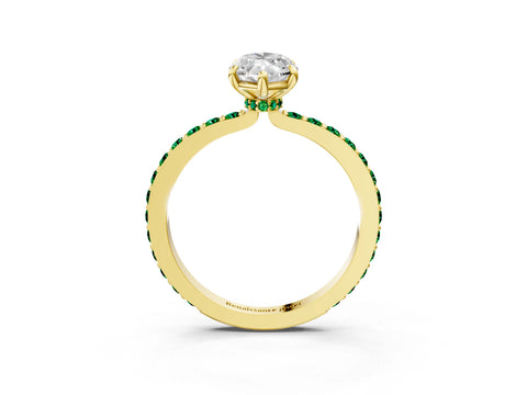 Yellow gold Marquise Cut Diamond Pavé Engagement Ring with Round with Emerald side stone Accents and Prong Setting_3