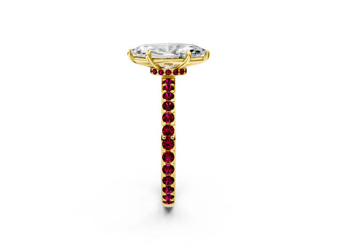 Yellow gold Marquise Cut Diamond Pavé Engagement Ring with Round with Garnet side stone Accents and Prong Setting_2