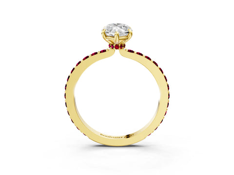 Yellow gold Marquise Cut Diamond Pavé Engagement Ring with Round with Garnet side stone Accents and Prong Setting_3
