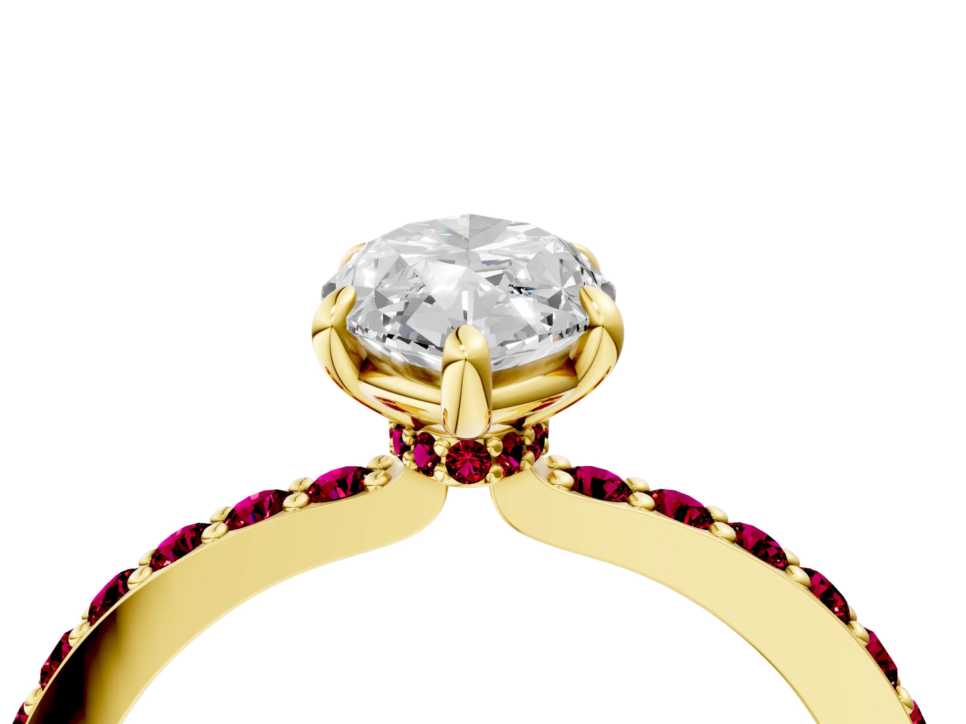 Yellow gold Marquise Cut Diamond Pavé Engagement Ring with Round with Garnet side stone Accents and Prong Setting_4