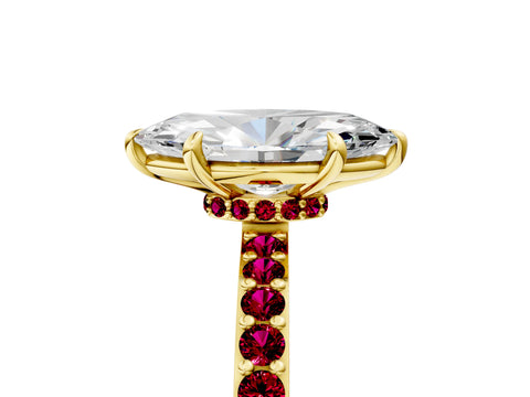 Yellow gold Marquise Cut Diamond Pavé Engagement Ring with Round with Garnet side stone Accents and Prong Setting_5