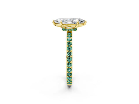 Yellow gold Marquise Cut Diamond Pavé Engagement Ring with Round with Green Sapphire side stone Accents and Prong Setting_2