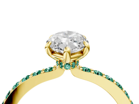 Yellow gold Marquise Cut Diamond Pavé Engagement Ring with Round with Green Sapphire side stone Accents and Prong Setting_4