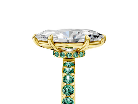 Yellow gold Marquise Cut Diamond Pavé Engagement Ring with Round with Green Sapphire side stone Accents and Prong Setting_5