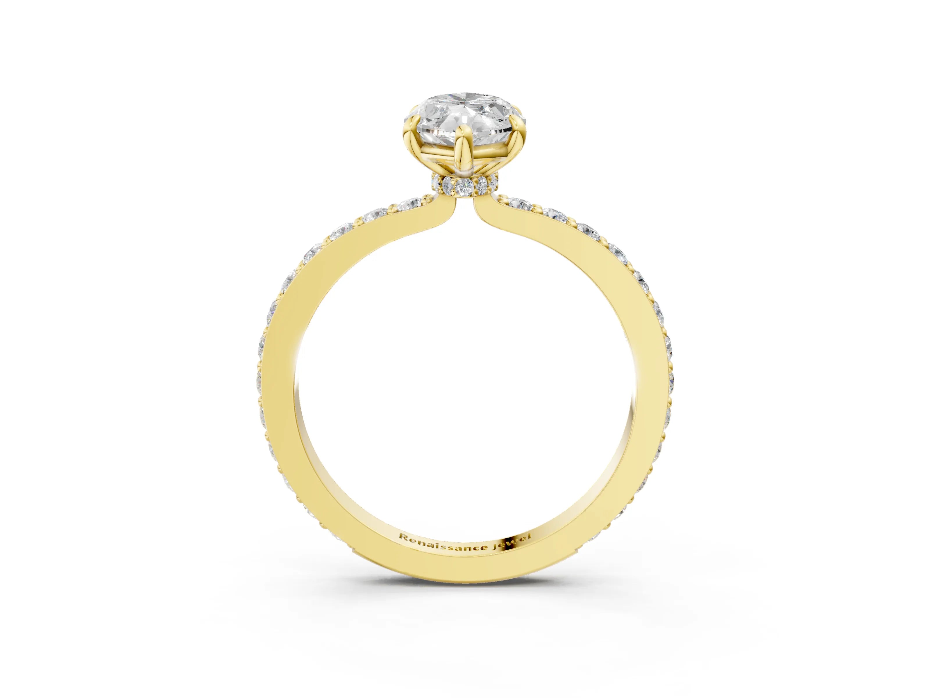 Yellow gold Marquise Cut Diamond Pavé Engagement Ring with Round with Moissanite side stone Accents and Prong Setting_3