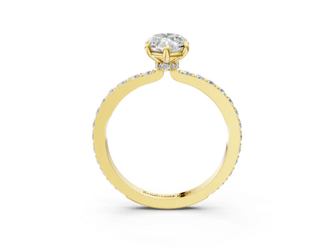 Yellow gold Marquise Cut Diamond Pavé Engagement Ring with Round with Moissanite side stone Accents and Prong Setting_3