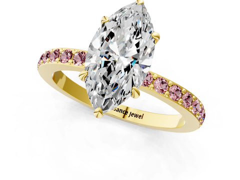 Yellow gold Marquise Cut Diamond Pavé Engagement Ring with Round with Morganite side stone Accents and Prong Setting_1