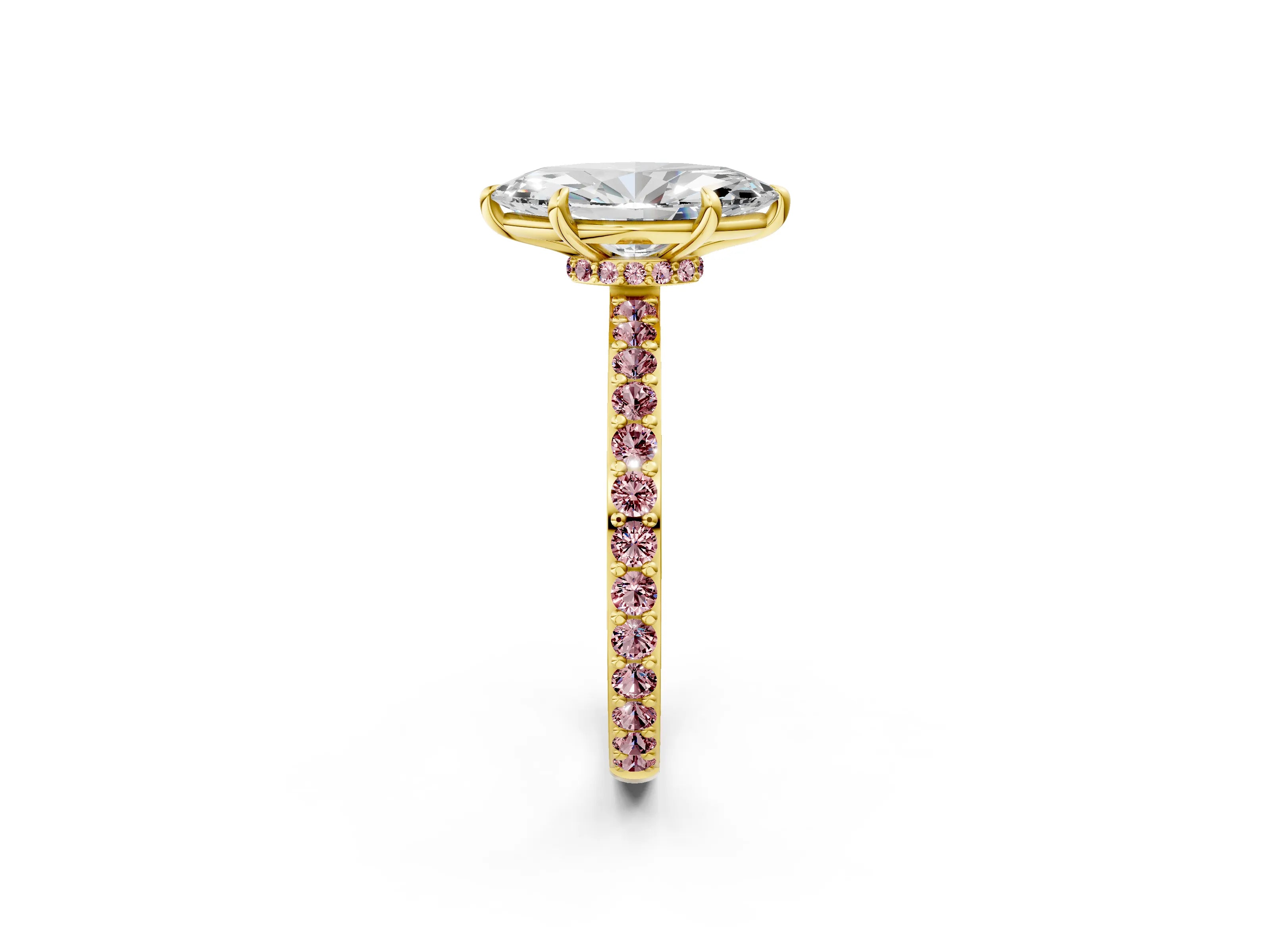 Yellow gold Marquise Cut Diamond Pavé Engagement Ring with Round with Morganite side stone Accents and Prong Setting_2