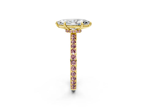 Yellow gold Marquise Cut Diamond Pavé Engagement Ring with Round with Morganite side stone Accents and Prong Setting_2
