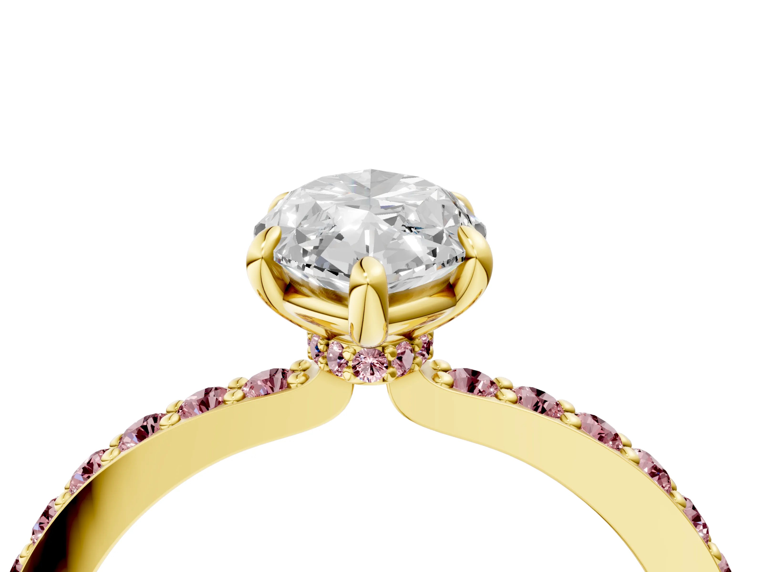 Yellow gold Marquise Cut Diamond Pavé Engagement Ring with Round with Morganite side stone Accents and Prong Setting_4