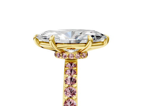 Yellow gold Marquise Cut Diamond Pavé Engagement Ring with Round with Morganite side stone Accents and Prong Setting_5