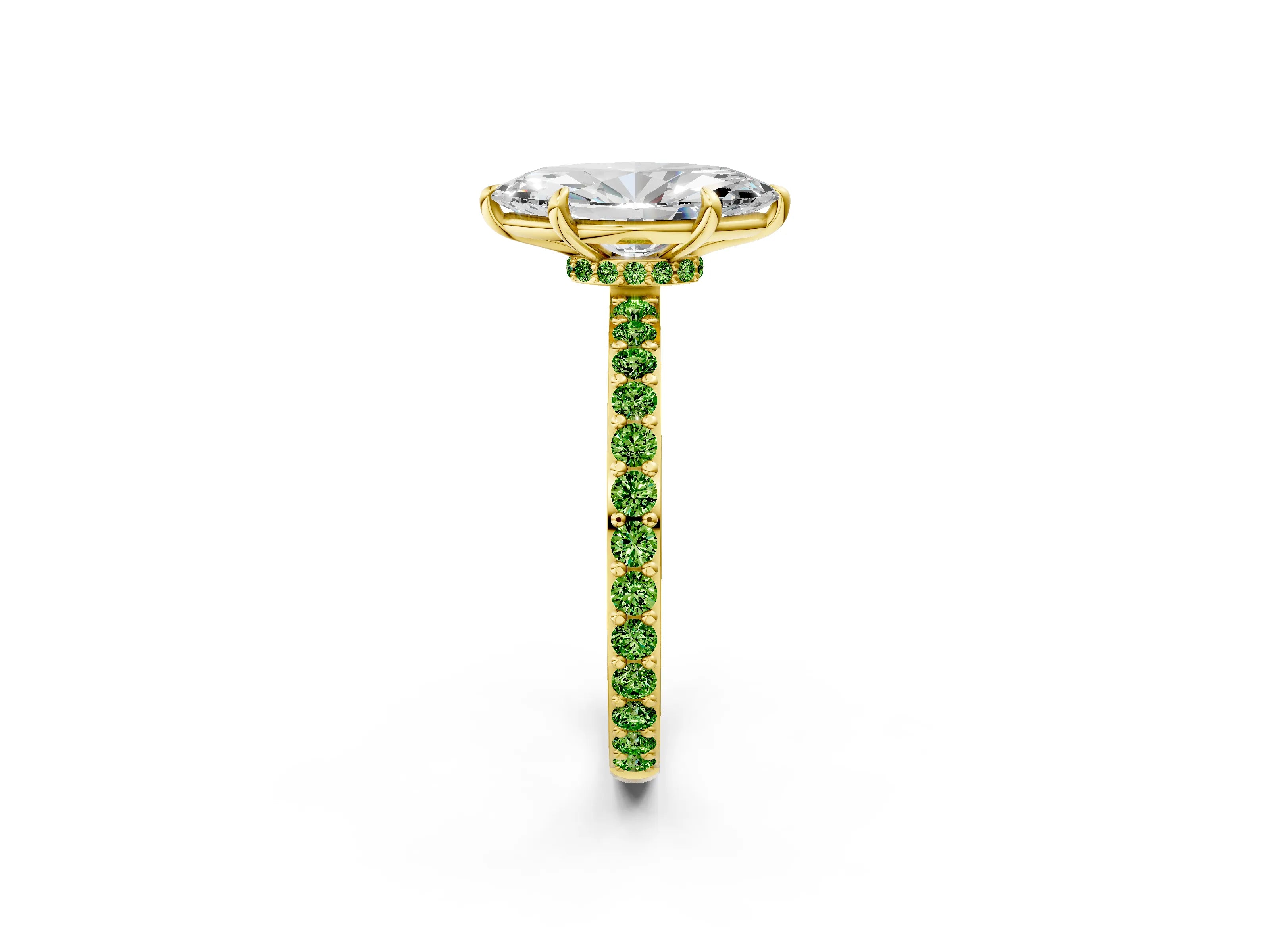 Yellow gold Marquise Cut Diamond Pavé Engagement Ring with Round with Peridot side stone Accents and Prong Setting_2