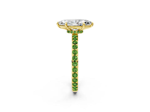 Yellow gold Marquise Cut Diamond Pavé Engagement Ring with Round with Peridot side stone Accents and Prong Setting_2