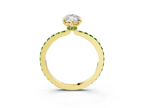 Yellow gold Marquise Cut Diamond Pavé Engagement Ring with Round with Peridot side stone Accents and Prong Setting_3