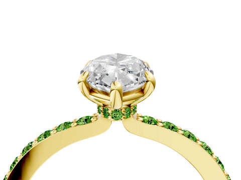 Yellow gold Marquise Cut Diamond Pavé Engagement Ring with Round with Peridot side stone Accents and Prong Setting_4