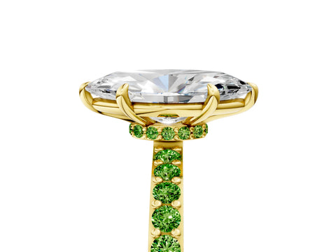 Yellow gold Marquise Cut Diamond Pavé Engagement Ring with Round with Peridot side stone Accents and Prong Setting_5
