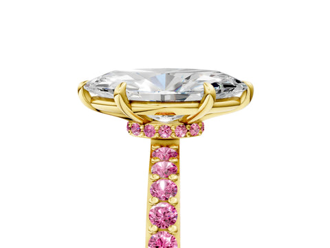 Yellow gold Marquise Cut Diamond Pavé Engagement Ring with Round with Pink Sapphire side stone Accents and Prong Setting_5