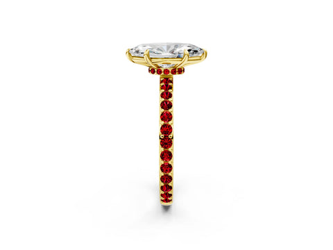 Yellow gold Marquise Cut Diamond Pavé Engagement Ring with Round with Ruby side stone Accents and Prong Setting_2