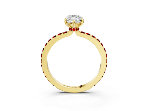 Yellow gold Marquise Cut Diamond Pavé Engagement Ring with Round with Ruby side stone Accents and Prong Setting_3