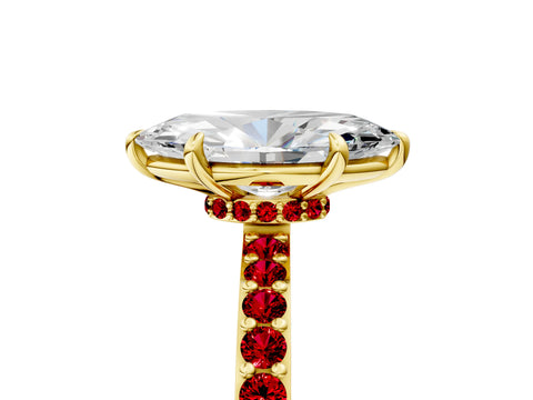 Yellow gold Marquise Cut Diamond Pavé Engagement Ring with Round with Ruby side stone Accents and Prong Setting_5