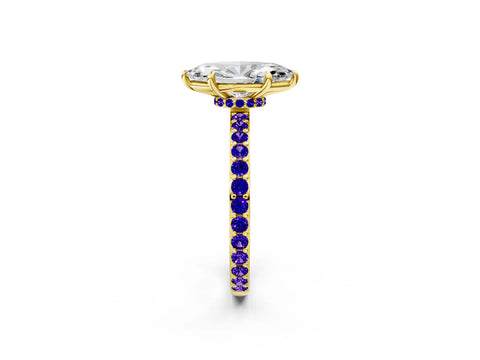 Yellow gold Marquise Cut Diamond Pavé Engagement Ring with Round with Tanzanite side stone Accents and Prong Setting_2