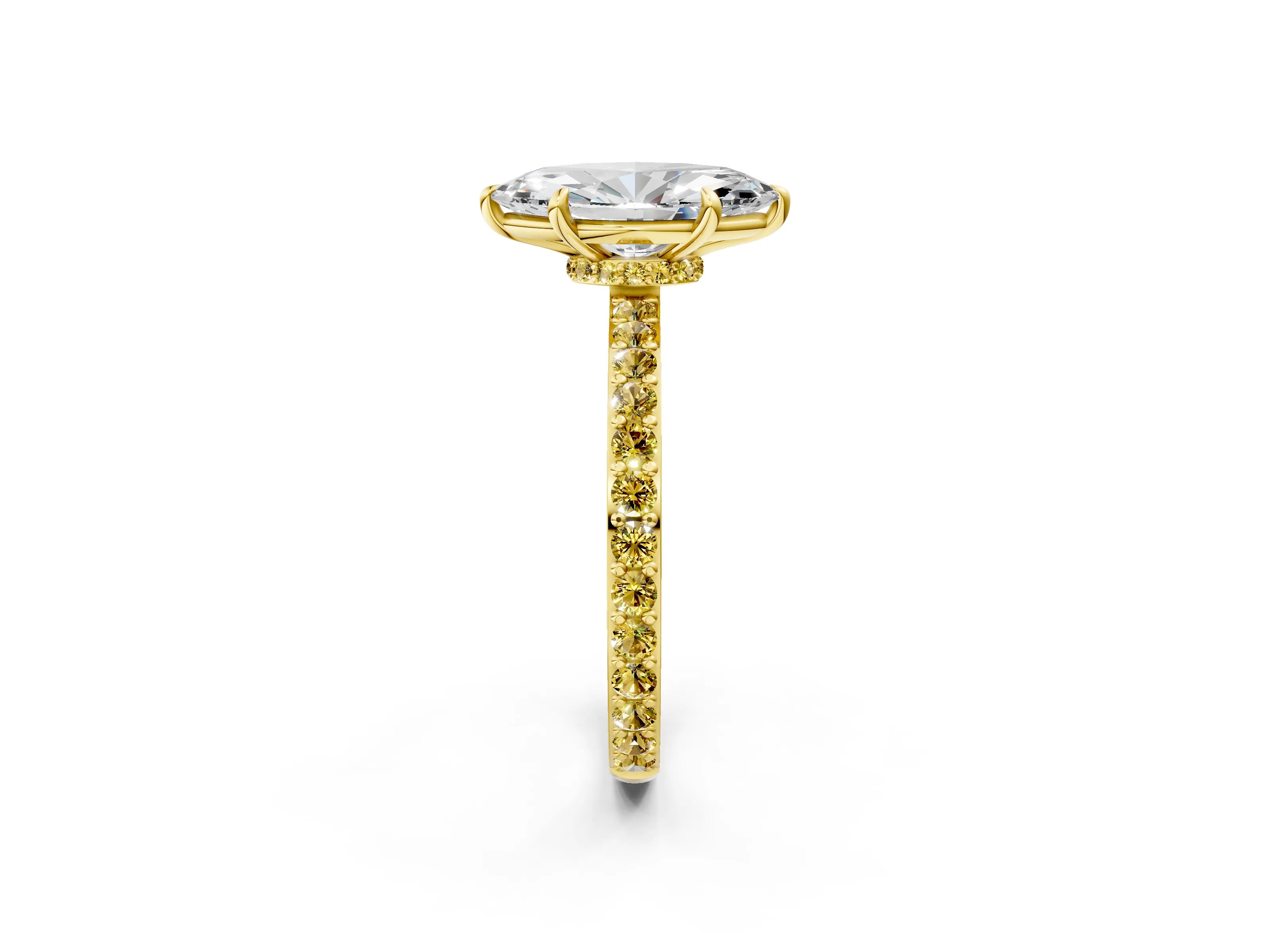 Yellow gold Marquise Cut Diamond Pavé Engagement Ring with Round with Yellow Sapphire side stone Accents and Prong Setting_2