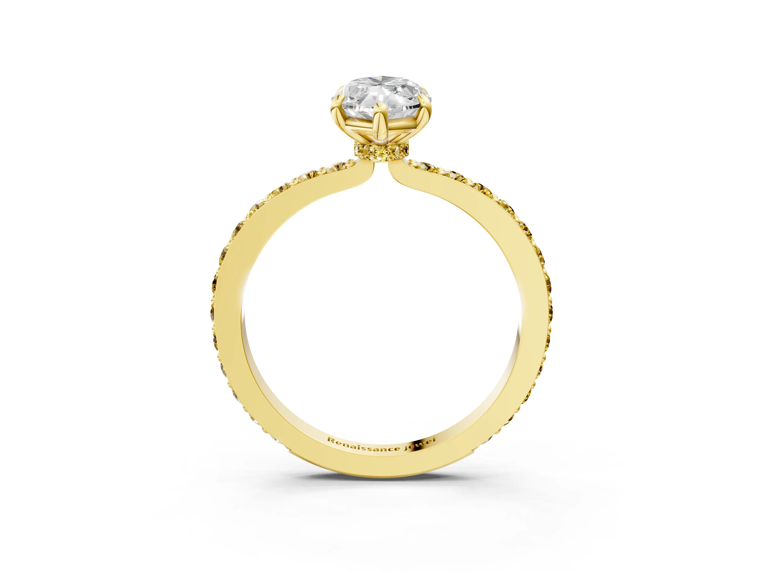 Yellow gold Marquise Cut Diamond Pavé Engagement Ring with Round with Yellow Sapphire side stone Accents and Prong Setting_3