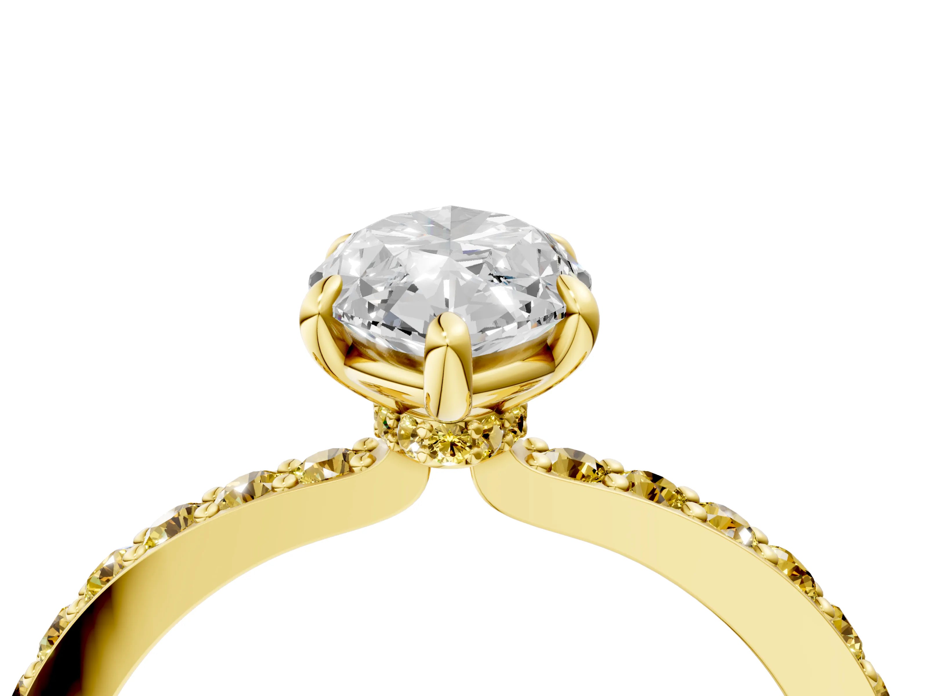 Yellow gold Marquise Cut Diamond Pavé Engagement Ring with Round with Yellow Sapphire side stone Accents and Prong Setting_4