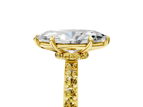 Yellow gold Marquise Cut Diamond Pavé Engagement Ring with Round with Yellow Sapphire side stone Accents and Prong Setting_5