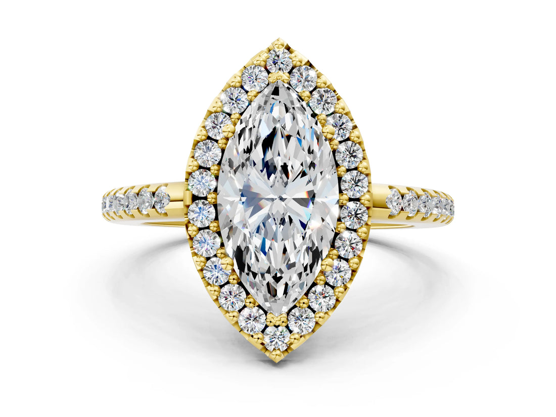 Yellow gold Marquise Cut Diamond Pavé Halo Ring with Four-Prong Setting_36