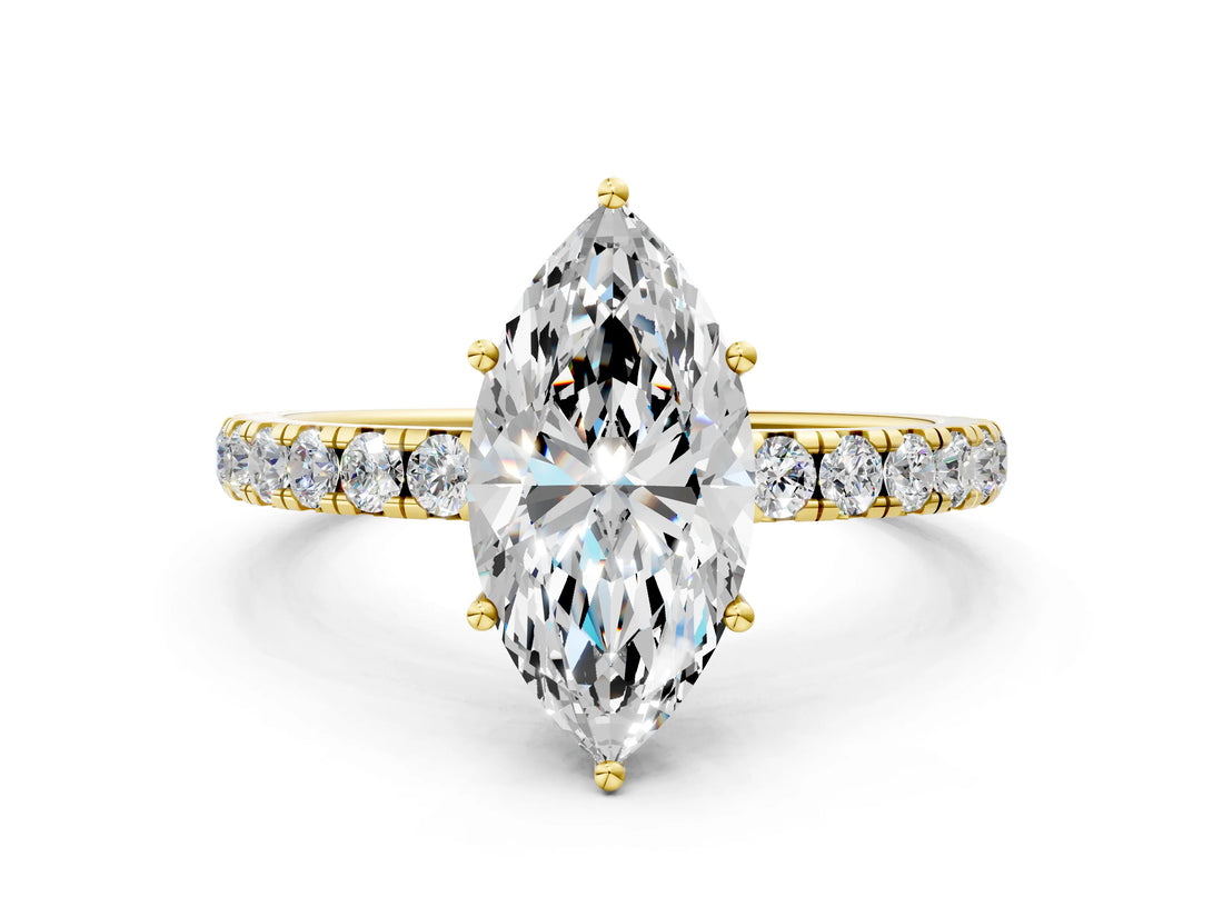 Yellow gold Marquise Cut Diamond Pavé Solitaire Engagement Ring with Four-Prong Setting_95