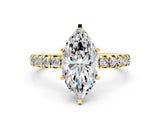 Yellow gold Marquise Cut Diamond Pavé Solitaire Ring with Round Band and Prong Setting_12