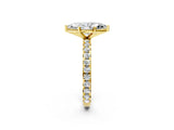 Yellow gold Marquise Cut Diamond Pavé Solitaire Ring with Round Band and Prong Setting_14