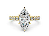 Yellow gold Marquise Cut Diamond Pavé Solitaire Ring with Round Band and Prong Setting_24