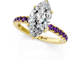 Yellow gold Marquise Cut Diamond Pave Band Solitaire Ring with Round with Amethyst side stone and Prong Setting_1