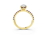 Yellow gold Marquise Cut Diamond Pave Band Solitaire Ring with Round with Amethyst side stone and Prong Setting_3