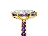 Yellow gold Marquise Cut Diamond Pave Band Solitaire Ring with Round with Amethyst side stone and Prong Setting_5