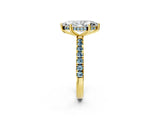 Yellow gold Marquise Cut Diamond Pave Band Solitaire Ring with Round with Aquamarine side stone and Prong Setting_14