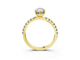 Yellow gold Marquise Cut Diamond Pave Band Solitaire Ring with Round with Aquamarine side stone and Prong Setting_15