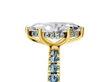 Yellow gold Marquise Cut Diamond Pave Band Solitaire Ring with Round with Aquamarine side stone and Prong Setting_17