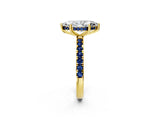 Yellow gold Marquise Cut Diamond Pave Band Solitaire Ring with Round with Blue Sapphire side stone and Prong Setting_14