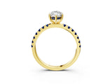 Yellow gold Marquise Cut Diamond Pave Band Solitaire Ring with Round with Blue Sapphire side stone and Prong Setting_15