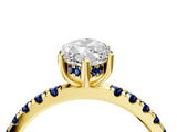 Yellow gold Marquise Cut Diamond Pave Band Solitaire Ring with Round with Blue Sapphire side stone and Prong Setting_16