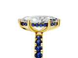 Yellow gold Marquise Cut Diamond Pave Band Solitaire Ring with Round with Blue Sapphire side stone and Prong Setting_17