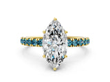 Yellow gold Marquise Cut Diamond Pave Band Solitaire Ring with Round with Blue Topaz side stone and Prong Setting_12