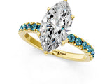 Yellow gold Marquise Cut Diamond Pave Band Solitaire Ring with Round with Blue Topaz side stone and Prong Setting_13